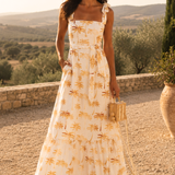 Dress Biarritz Palm Tree Gold Linen