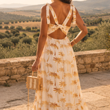 Dress Biarritz Palm Tree Gold Linen